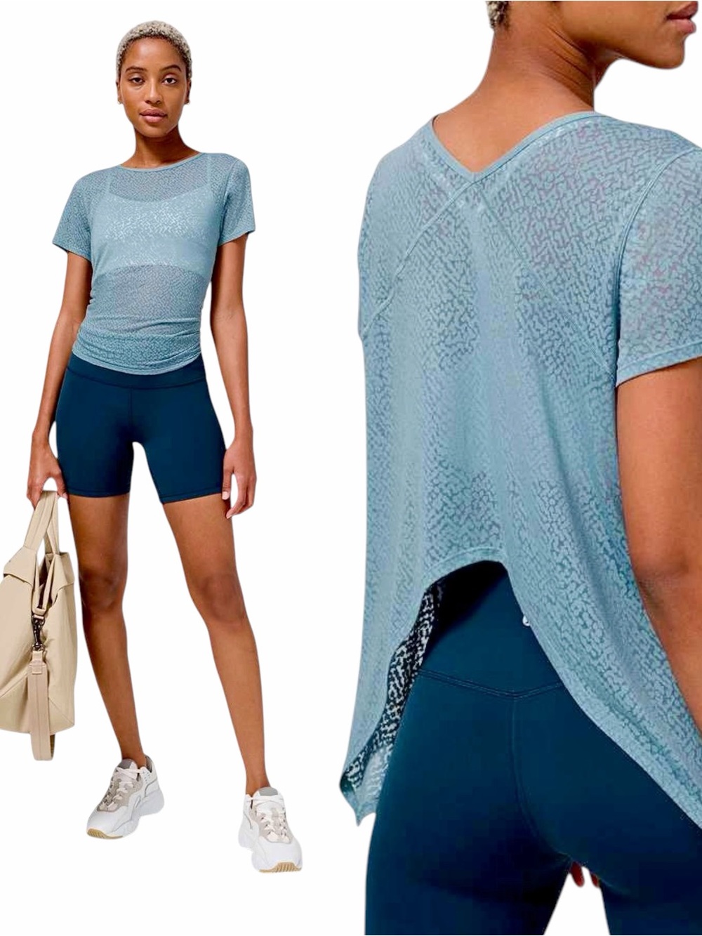 Lululemon – Loop Around Tee Burnout Open Back Tie Back Yoga Top Blue Fog – Sz. 8